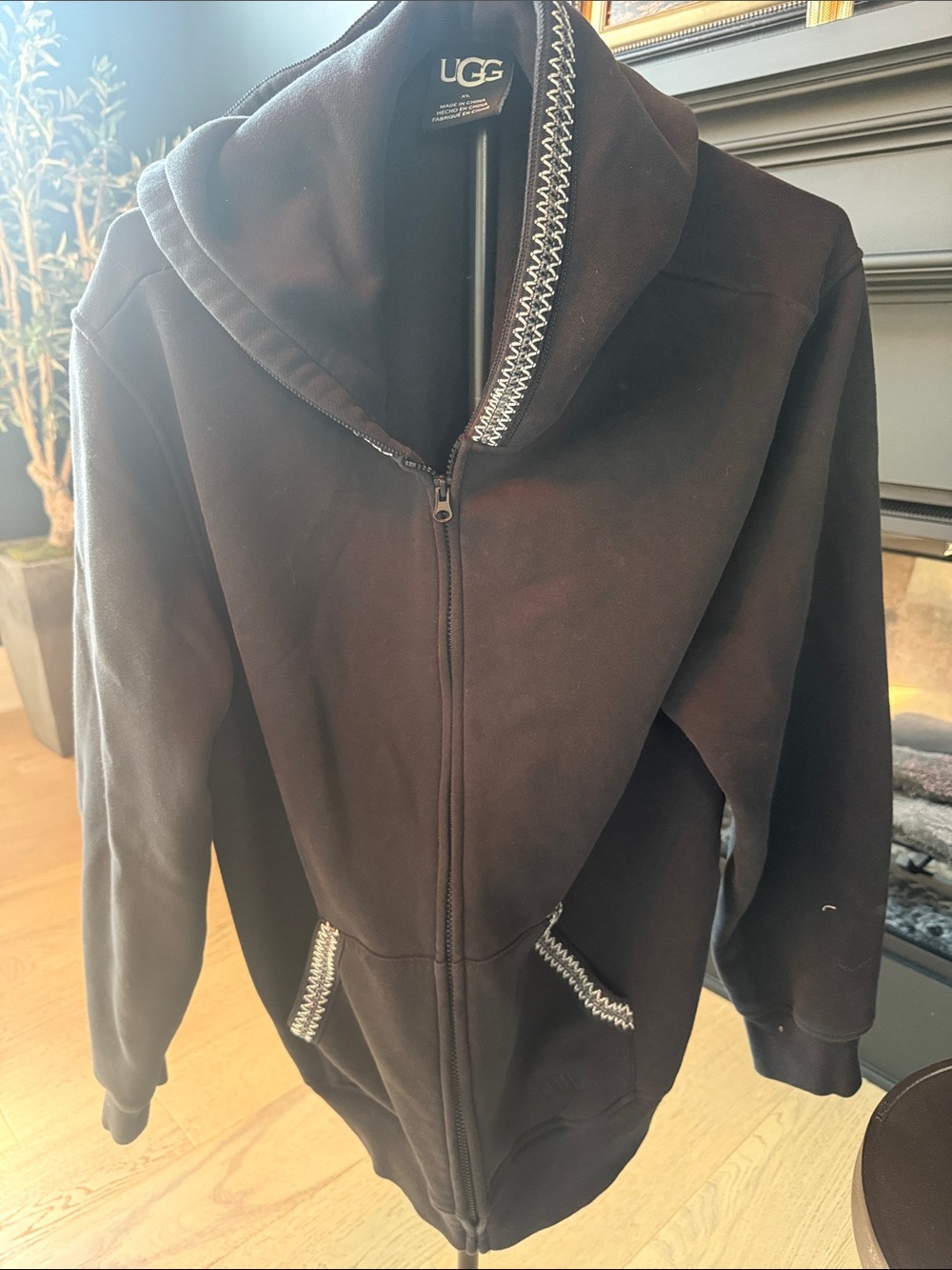 UGG women’s Black Zip Front Hoodie Jacket with Contrast Trim